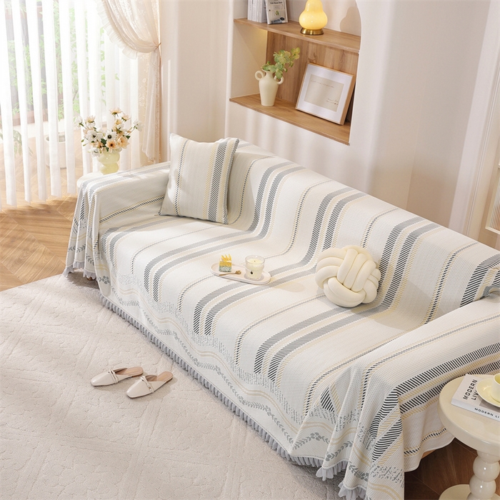 91家纺网 家纺一手货源 找家纺 共鸣沙发垫 2025新款夏季凉感沙发巾 凉感条纹
