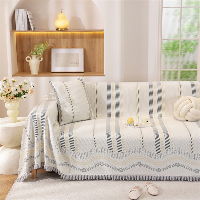 91家纺网 家纺一手货源 找家纺 共鸣沙发垫 2025新款夏季凉感沙发巾 凉感条纹