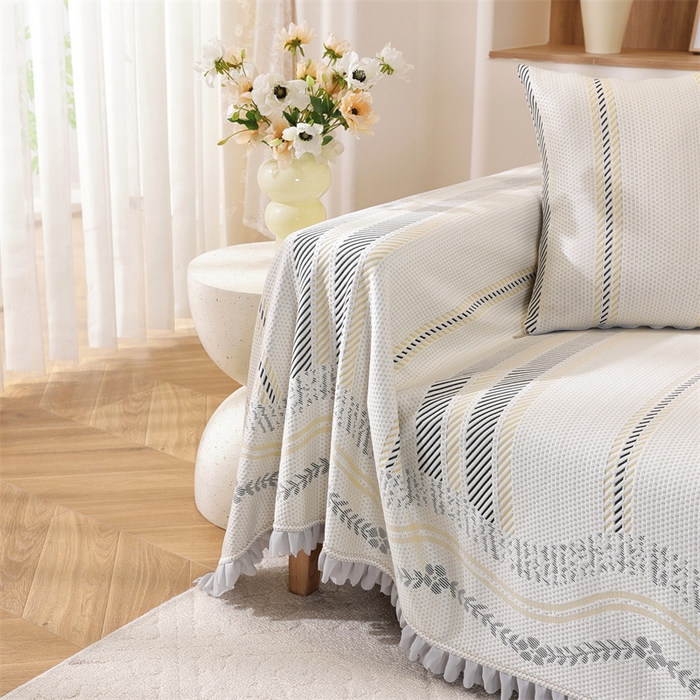 91家纺网 家纺一手货源 找家纺 共鸣沙发垫 2025新款夏季凉感沙发巾 凉感条纹