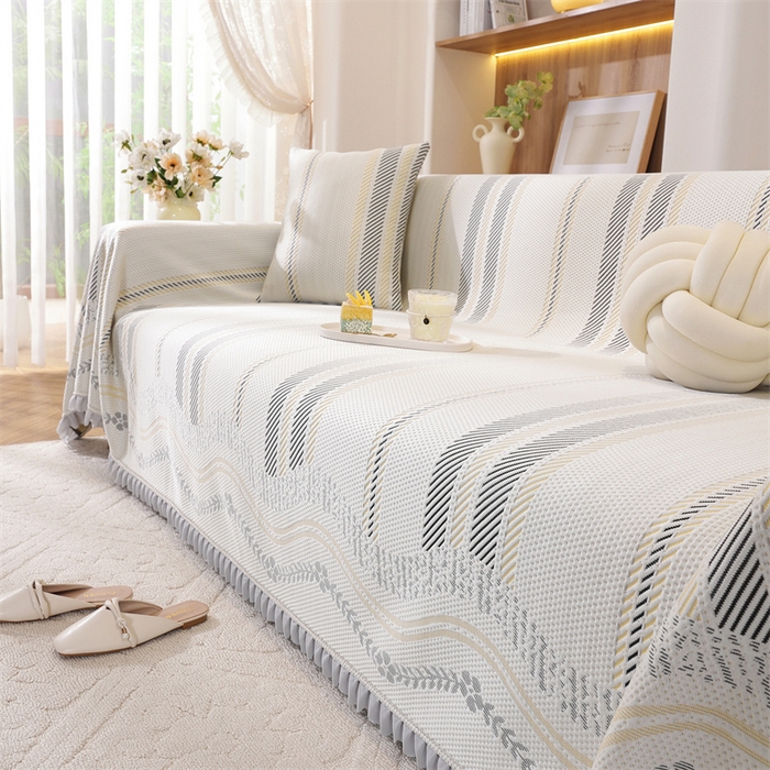 91家纺网 家纺一手货源 找家纺 共鸣沙发垫 2025新款夏季凉感沙发巾 凉感条纹