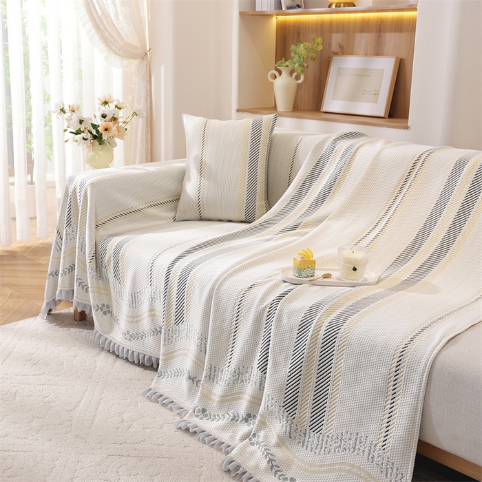 91家纺网 家纺一手货源 找家纺 共鸣沙发垫 2025新款夏季凉感沙发巾 凉感条纹