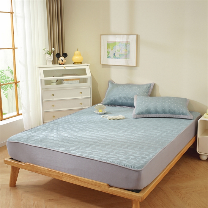 91家纺网 家纺一手货源 找家纺 共鸣沙发垫 2025新款凉豆豆床笠款凉席 床笠冰豆斜纹蓝色