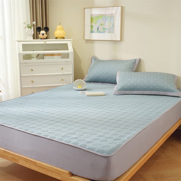 91家纺网 家纺一手货源 找家纺 共鸣沙发垫 2025新款凉豆豆床笠款凉席 床笠冰豆斜纹蓝色