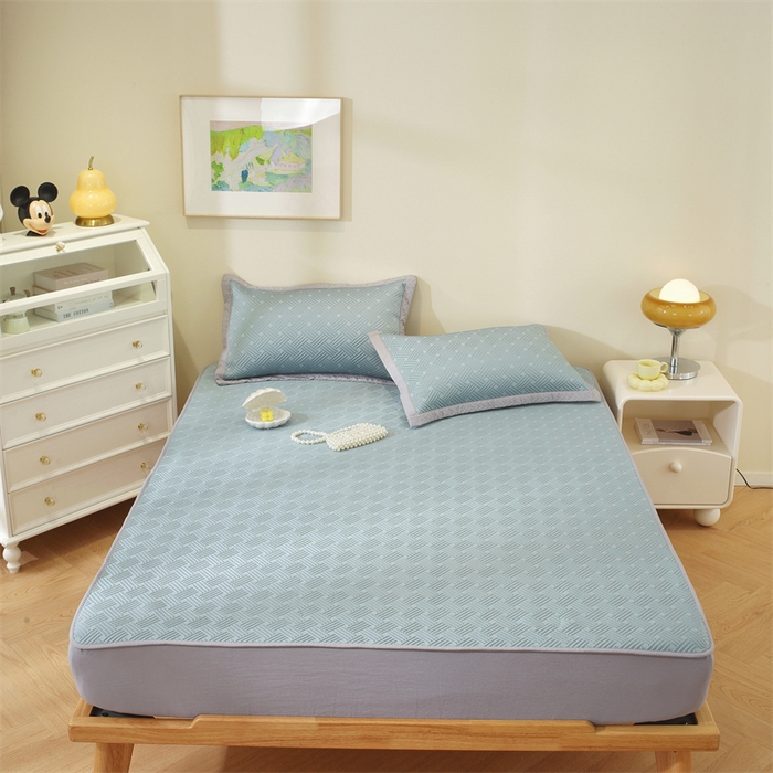 91家纺网 家纺一手货源 找家纺 共鸣沙发垫 2025新款凉豆豆床笠款凉席 床笠冰豆斜纹蓝色