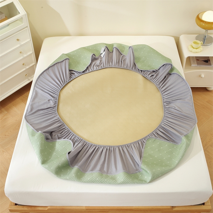 91家纺网 家纺一手货源 找家纺 共鸣沙发垫 2025新款凉豆豆床笠款凉席 床笠冰豆斜纹绿色