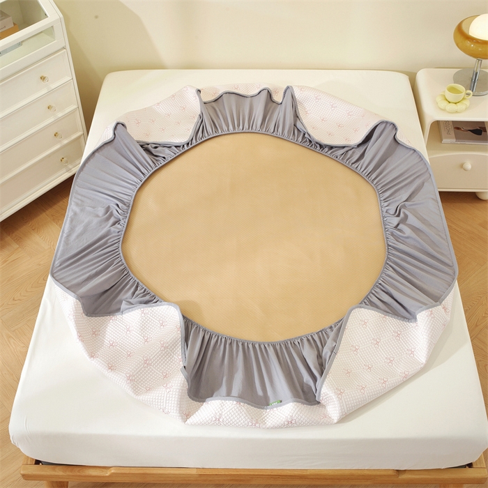 91家纺网 家纺一手货源 找家纺 共鸣沙发垫 2025新款凉豆豆床笠款凉席 床笠蝴蝶结浅粉