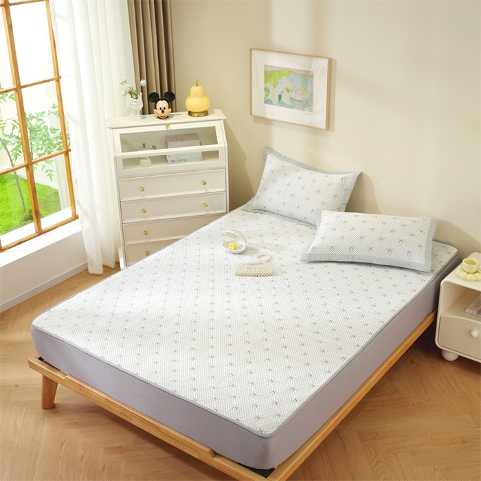 91家纺网 家纺一手货源 找家纺 共鸣沙发垫 2025新款凉豆豆床笠款凉席 床笠蝴蝶结浅灰