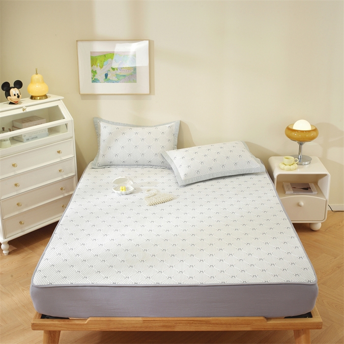 91家纺网 家纺一手货源 找家纺 共鸣沙发垫 2025新款凉豆豆床笠款凉席 床笠蝴蝶结浅灰