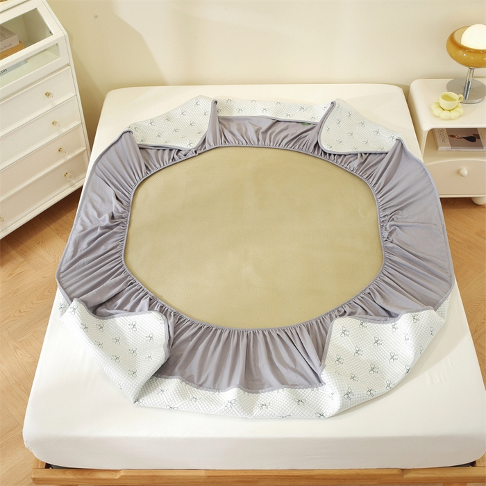 91家纺网 家纺一手货源 找家纺 共鸣沙发垫 2025新款凉豆豆床笠款凉席 床笠蝴蝶结浅绿