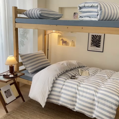 91家纺网 家纺一手货源 找家纺 多品家纺 2025春夏新款超柔水洗棉学生宿舍三件套 星蓝