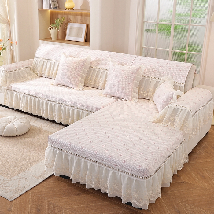 91家纺网 家纺一手货源 找家纺 共鸣沙发垫 2025新款凉感蝴蝶结沙发垫 蝴蝶结浅粉