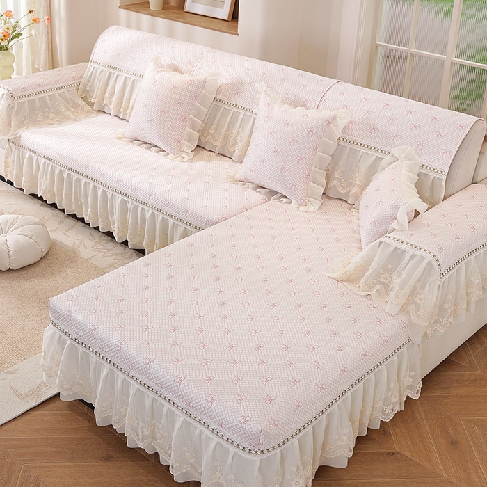 91家纺网 家纺一手货源 找家纺 共鸣沙发垫 2025新款凉感蝴蝶结沙发垫 蝴蝶结浅粉