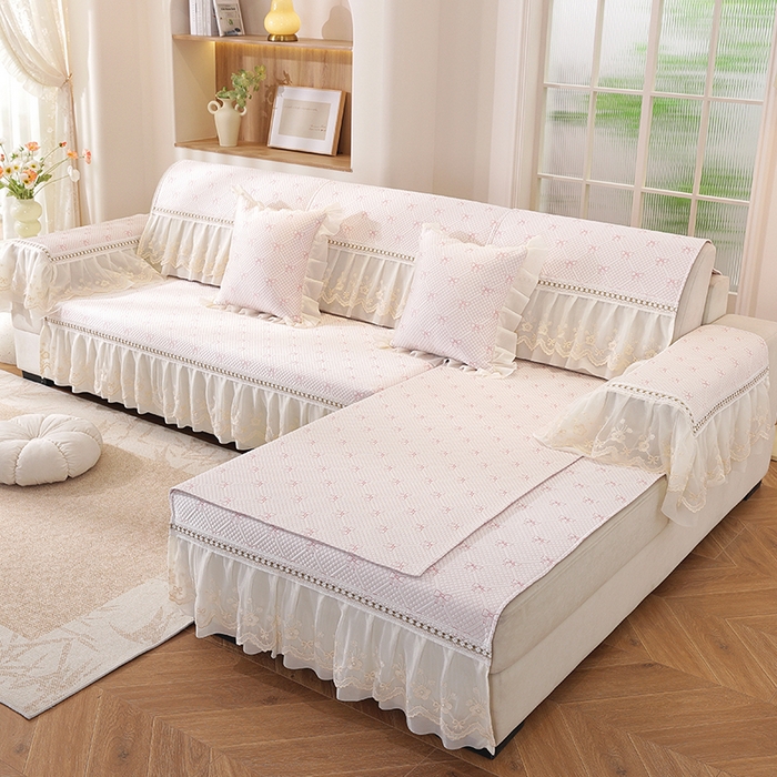 91家纺网 家纺一手货源 找家纺 共鸣沙发垫 2025新款凉感蝴蝶结沙发垫 蝴蝶结浅粉