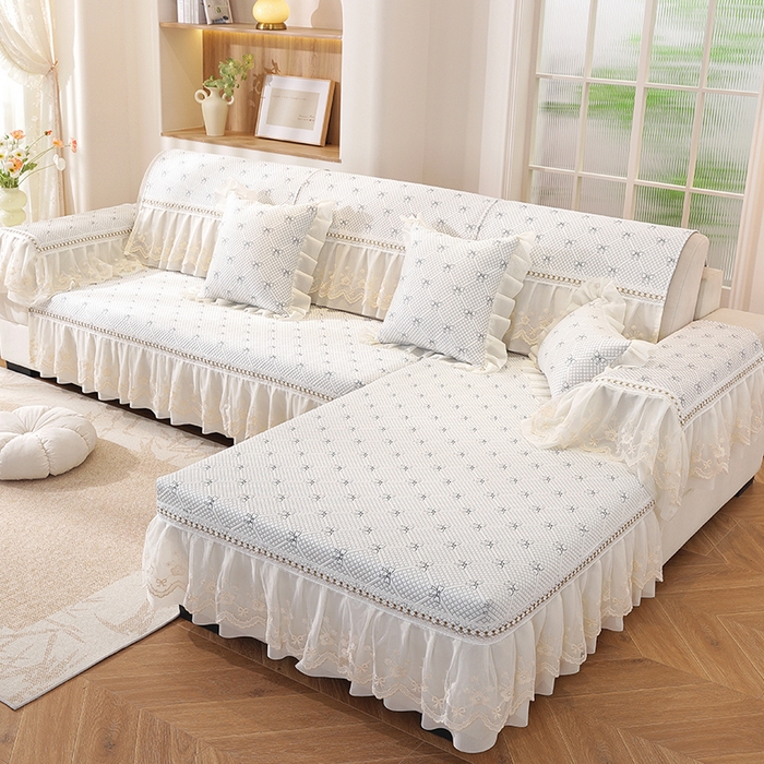 91家纺网 家纺一手货源 找家纺 共鸣沙发垫 2025新款凉感蝴蝶结沙发垫 蝴蝶结浅灰