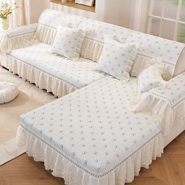 91家纺网 家纺一手货源 找家纺 共鸣沙发垫 2025新款凉感蝴蝶结沙发垫 蝴蝶结浅灰