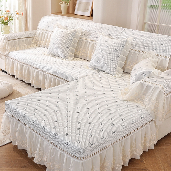 91家纺网 家纺一手货源 找家纺 共鸣沙发垫 2025新款凉感蝴蝶结沙发垫 蝴蝶结浅灰