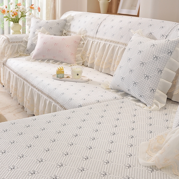 91家纺网 家纺一手货源 找家纺 共鸣沙发垫 2025新款凉感蝴蝶结沙发垫 蝴蝶结浅灰