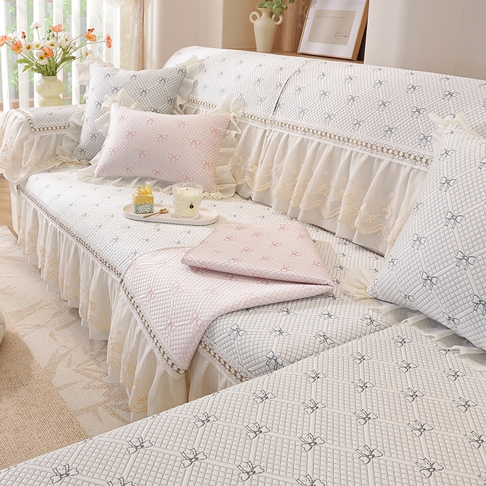 91家纺网 家纺一手货源 找家纺 共鸣沙发垫 2025新款凉感蝴蝶结沙发垫 蝴蝶结浅灰