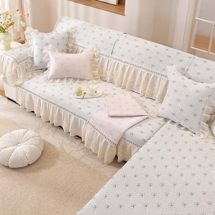 91家纺网 家纺一手货源 找家纺 共鸣沙发垫 2025新款凉感蝴蝶结沙发垫 蝴蝶结浅灰