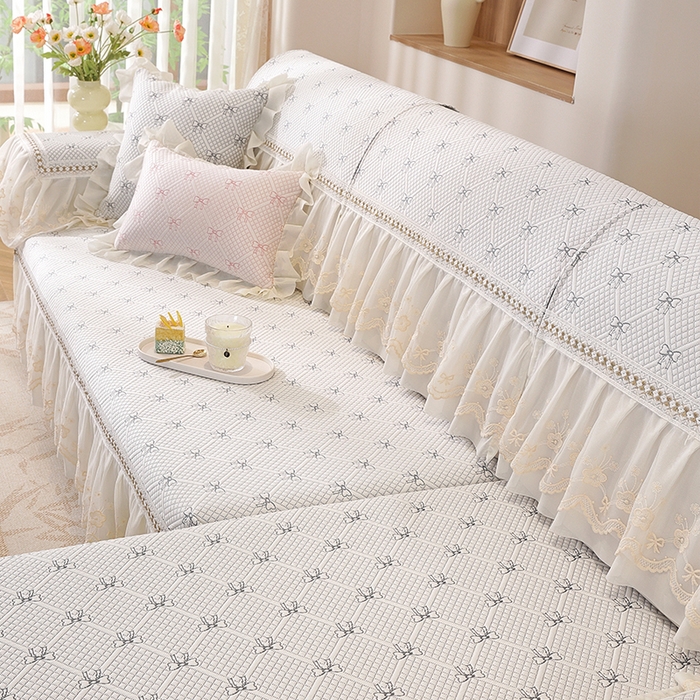 91家纺网 家纺一手货源 找家纺 共鸣沙发垫 2025新款凉感蝴蝶结沙发垫 蝴蝶结浅灰