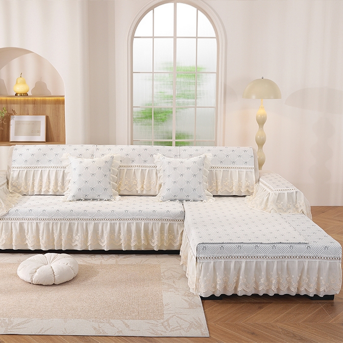 91家纺网 家纺一手货源 找家纺 共鸣沙发垫 2025新款凉感蝴蝶结沙发垫 蝴蝶结浅灰