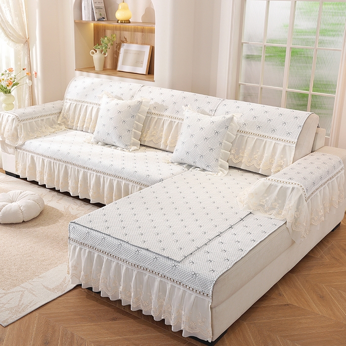 91家纺网 家纺一手货源 找家纺 共鸣沙发垫 2025新款凉感蝴蝶结沙发垫 蝴蝶结浅灰