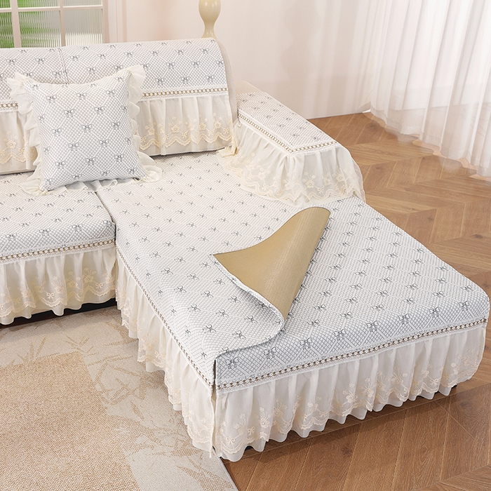 91家纺网 家纺一手货源 找家纺 共鸣沙发垫 2025新款凉感蝴蝶结沙发垫 蝴蝶结浅灰