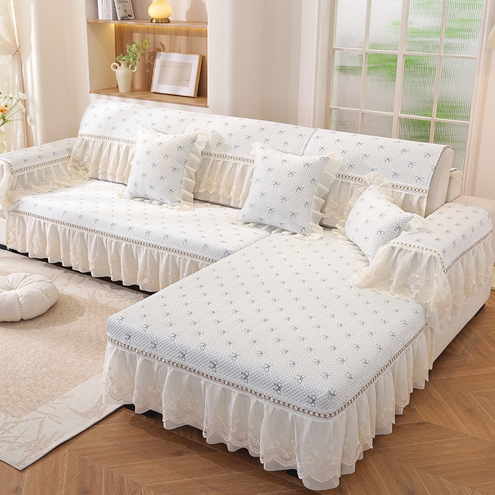 91家纺网 家纺一手货源 找家纺 共鸣沙发垫 2025新款凉感蝴蝶结沙发垫 蝴蝶结浅蓝