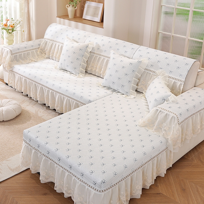 91家纺网 家纺一手货源 找家纺 共鸣沙发垫 2025新款凉感蝴蝶结沙发垫 蝴蝶结浅蓝