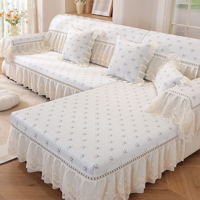 91家纺网 家纺一手货源 找家纺 共鸣沙发垫 2025新款凉感蝴蝶结沙发垫 蝴蝶结浅蓝