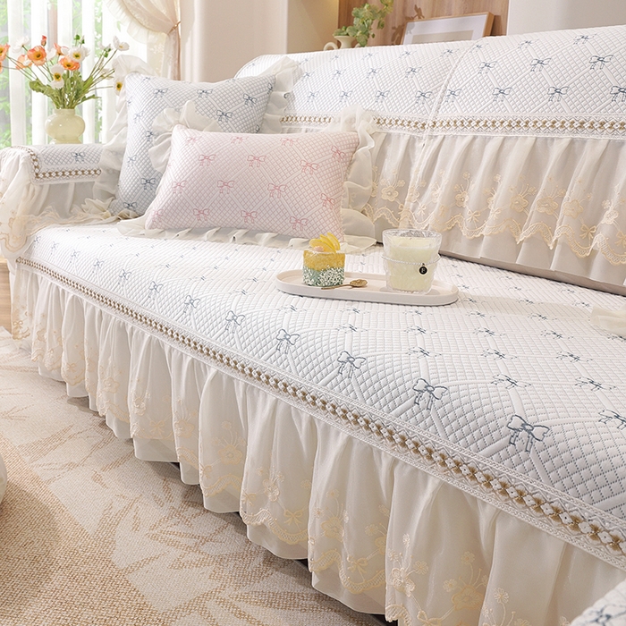 91家纺网 家纺一手货源 找家纺 共鸣沙发垫 2025新款凉感蝴蝶结沙发垫 蝴蝶结浅蓝