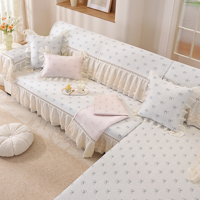 91家纺网 家纺一手货源 找家纺 共鸣沙发垫 2025新款凉感蝴蝶结沙发垫 蝴蝶结浅蓝