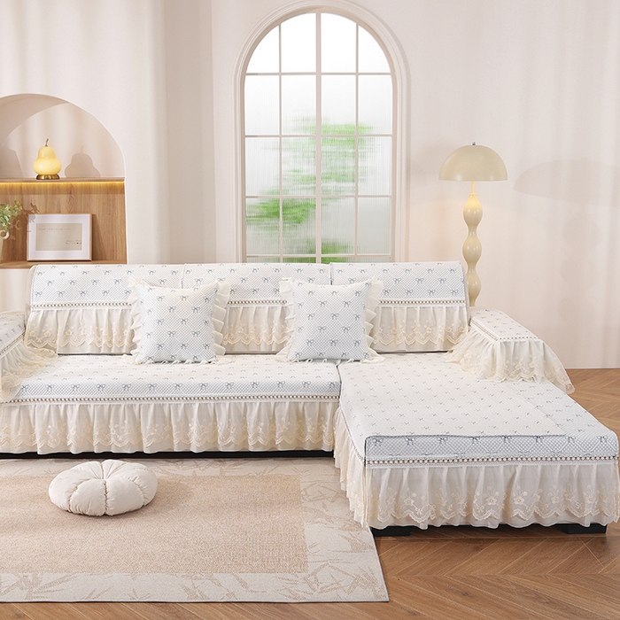 91家纺网 家纺一手货源 找家纺 共鸣沙发垫 2025新款凉感蝴蝶结沙发垫 蝴蝶结浅蓝