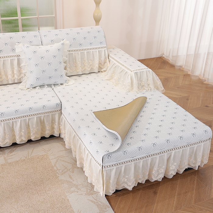 91家纺网 家纺一手货源 找家纺 共鸣沙发垫 2025新款凉感蝴蝶结沙发垫 蝴蝶结浅蓝