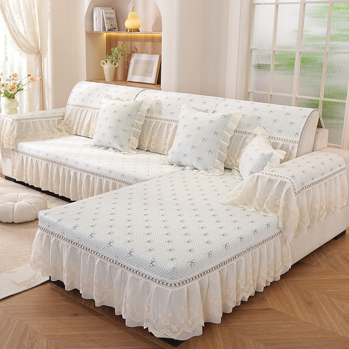 91家纺网 家纺一手货源 找家纺 共鸣沙发垫 2025新款凉感蝴蝶结沙发垫 蝴蝶结浅绿