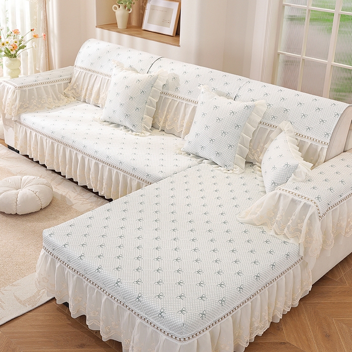 91家纺网 家纺一手货源 找家纺 共鸣沙发垫 2025新款凉感蝴蝶结沙发垫 蝴蝶结浅绿