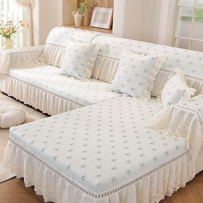 91家纺网 家纺一手货源 找家纺 共鸣沙发垫 2025新款凉感蝴蝶结沙发垫 蝴蝶结浅绿