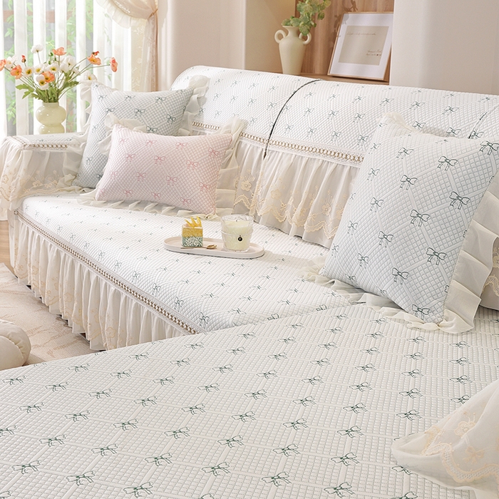 91家纺网 家纺一手货源 找家纺 共鸣沙发垫 2025新款凉感蝴蝶结沙发垫 蝴蝶结浅绿