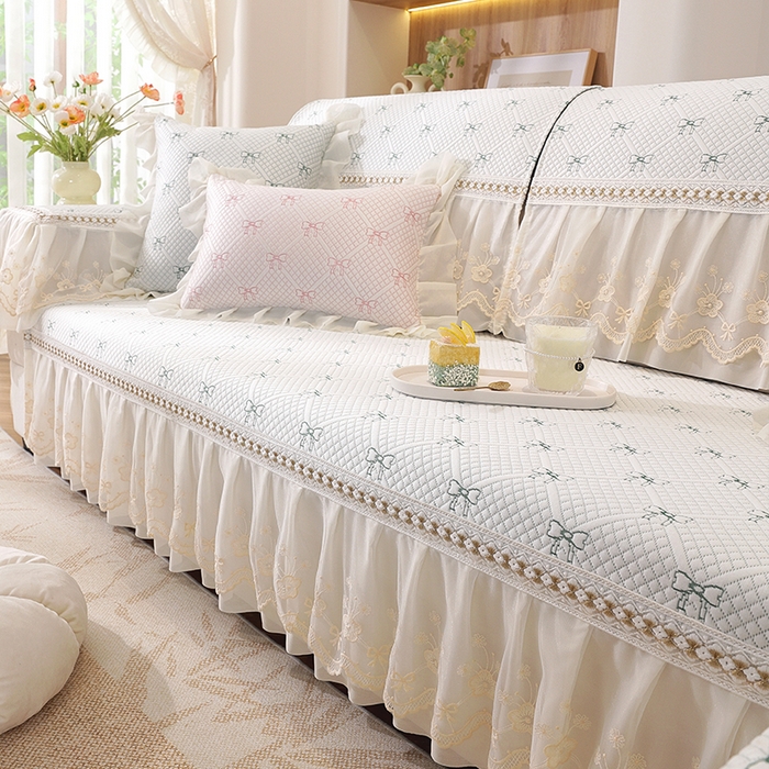 91家纺网 家纺一手货源 找家纺 共鸣沙发垫 2025新款凉感蝴蝶结沙发垫 蝴蝶结浅绿