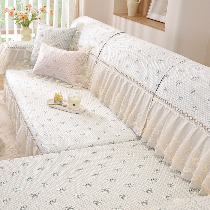 91家纺网 家纺一手货源 找家纺 共鸣沙发垫 2025新款凉感蝴蝶结沙发垫 蝴蝶结浅绿