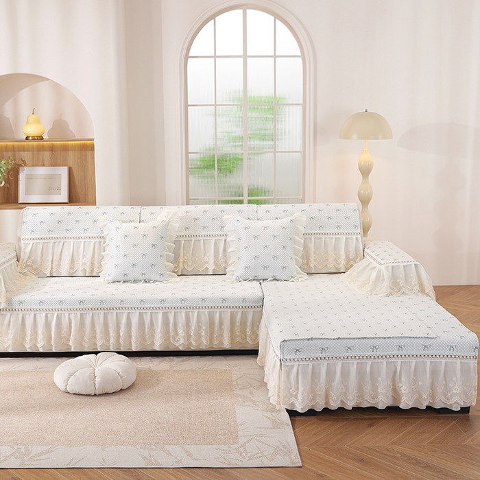 91家纺网 家纺一手货源 找家纺 共鸣沙发垫 2025新款凉感蝴蝶结沙发垫 蝴蝶结浅绿