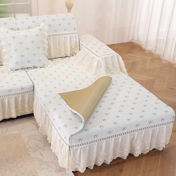 91家纺网 家纺一手货源 找家纺 共鸣沙发垫 2025新款凉感蝴蝶结沙发垫 蝴蝶结浅绿