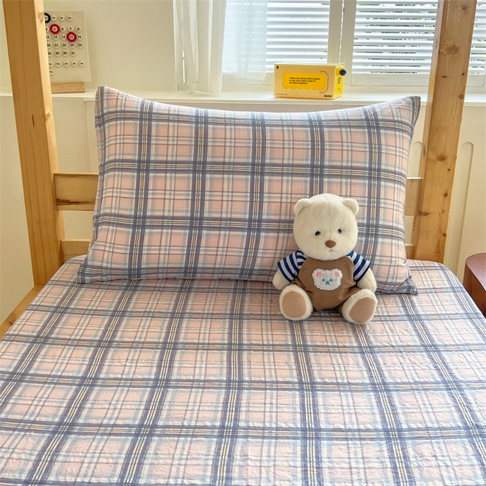 91家纺网 家纺一手货源 找家纺 多品家纺 2025春夏新款超柔水洗棉学生宿舍床笠 青涩