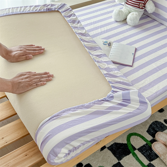 多品家纺 2025春夏新款超柔水洗棉学生宿舍床笠 丁香紫条