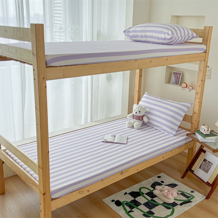 91家纺网 家纺一手货源 找家纺 多品家纺 2025春夏新款超柔水洗棉学生宿舍床笠 丁香紫条