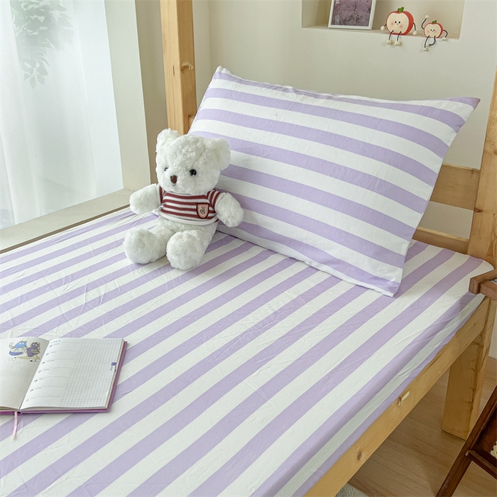 91家纺网 家纺一手货源 找家纺 多品家纺 2025春夏新款超柔水洗棉学生宿舍床笠 丁香紫条