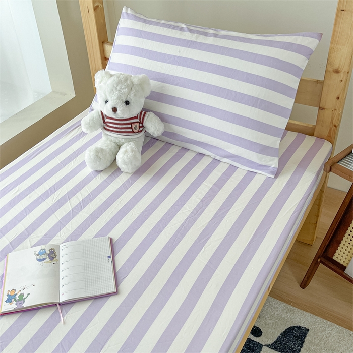 91家纺网 家纺一手货源 找家纺 多品家纺 2025春夏新款超柔水洗棉学生宿舍床笠 丁香紫条