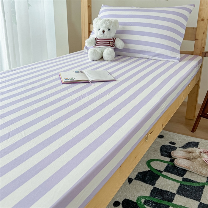 91家纺网 家纺一手货源 找家纺 多品家纺 2025春夏新款超柔水洗棉学生宿舍床笠 丁香紫条