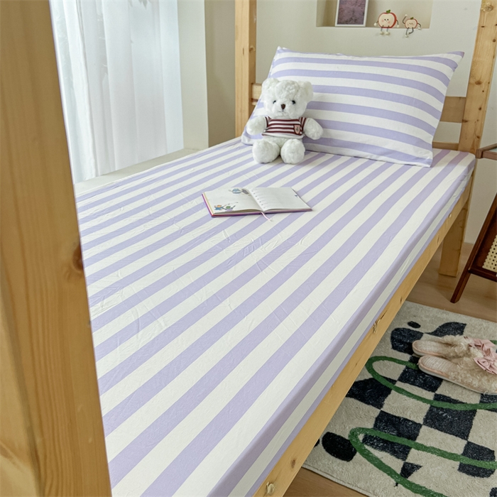 91家纺网 家纺一手货源 找家纺 多品家纺 2025春夏新款超柔水洗棉学生宿舍床笠 丁香紫条