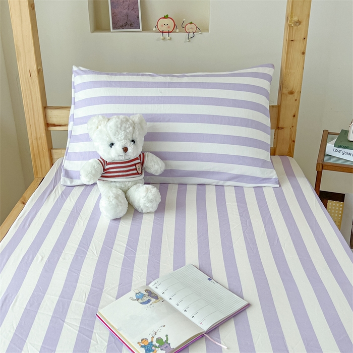 91家纺网 家纺一手货源 找家纺 多品家纺 2025春夏新款超柔水洗棉学生宿舍床笠 丁香紫条